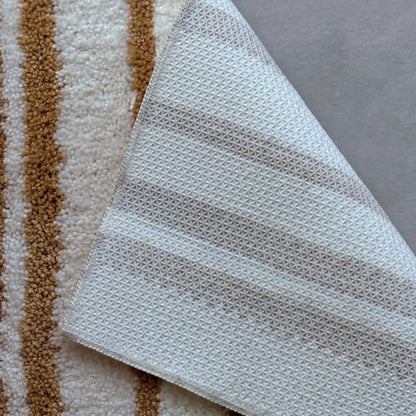 Warm Caramel Toast Striped Shaggy Accent Rug