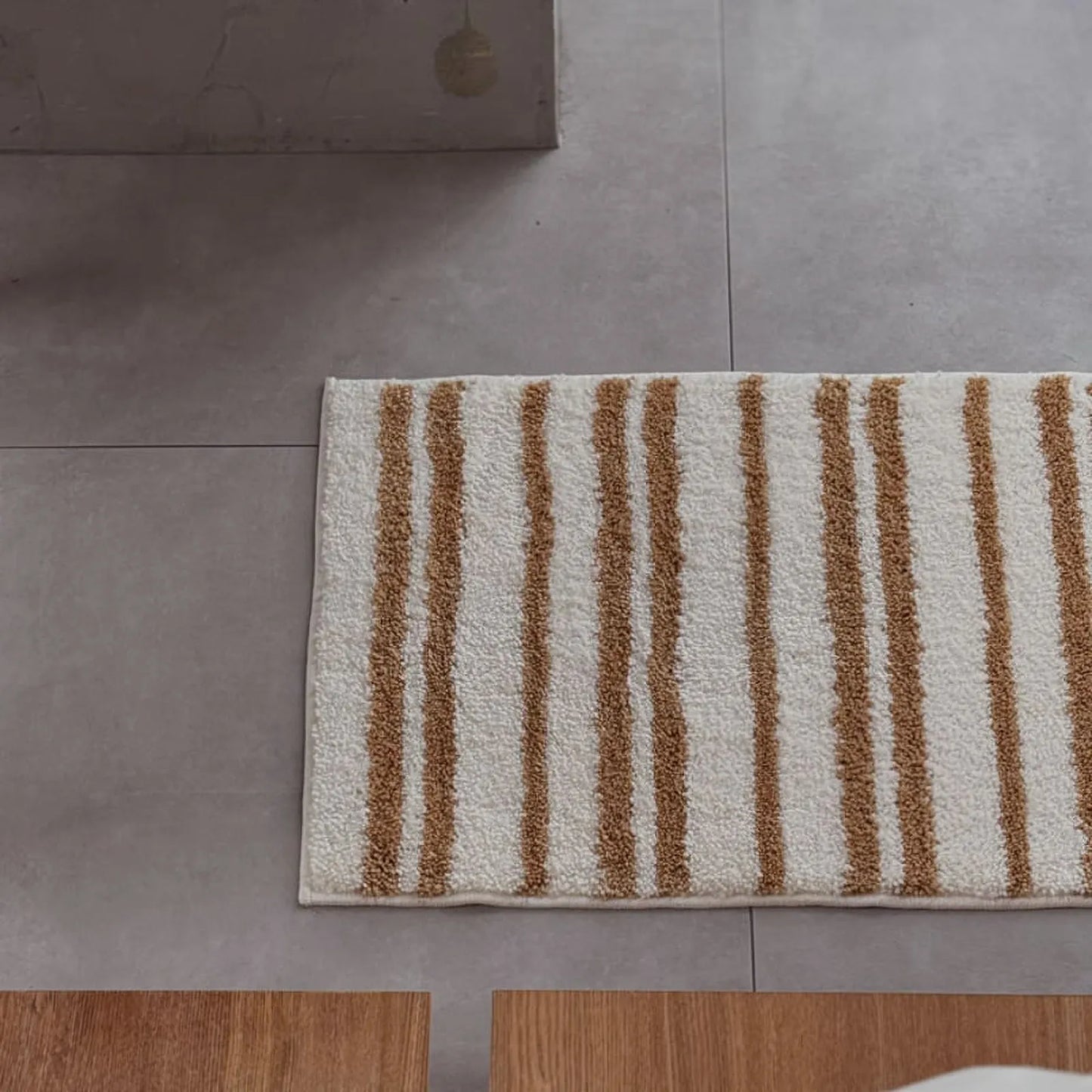 Warm Caramel Toast Striped Shaggy Accent Rug