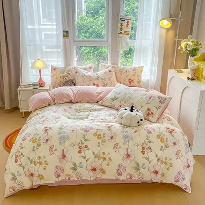 Conjunto de cama texturizado com estampa de flores em aquarela