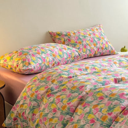 Oil Painted Tulips Print Bedding Set