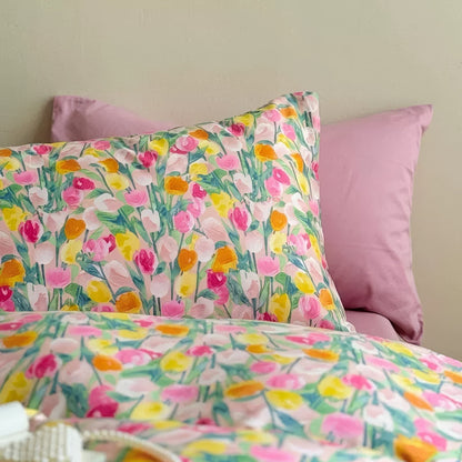 Oil Painted Tulips Print Bedding Set