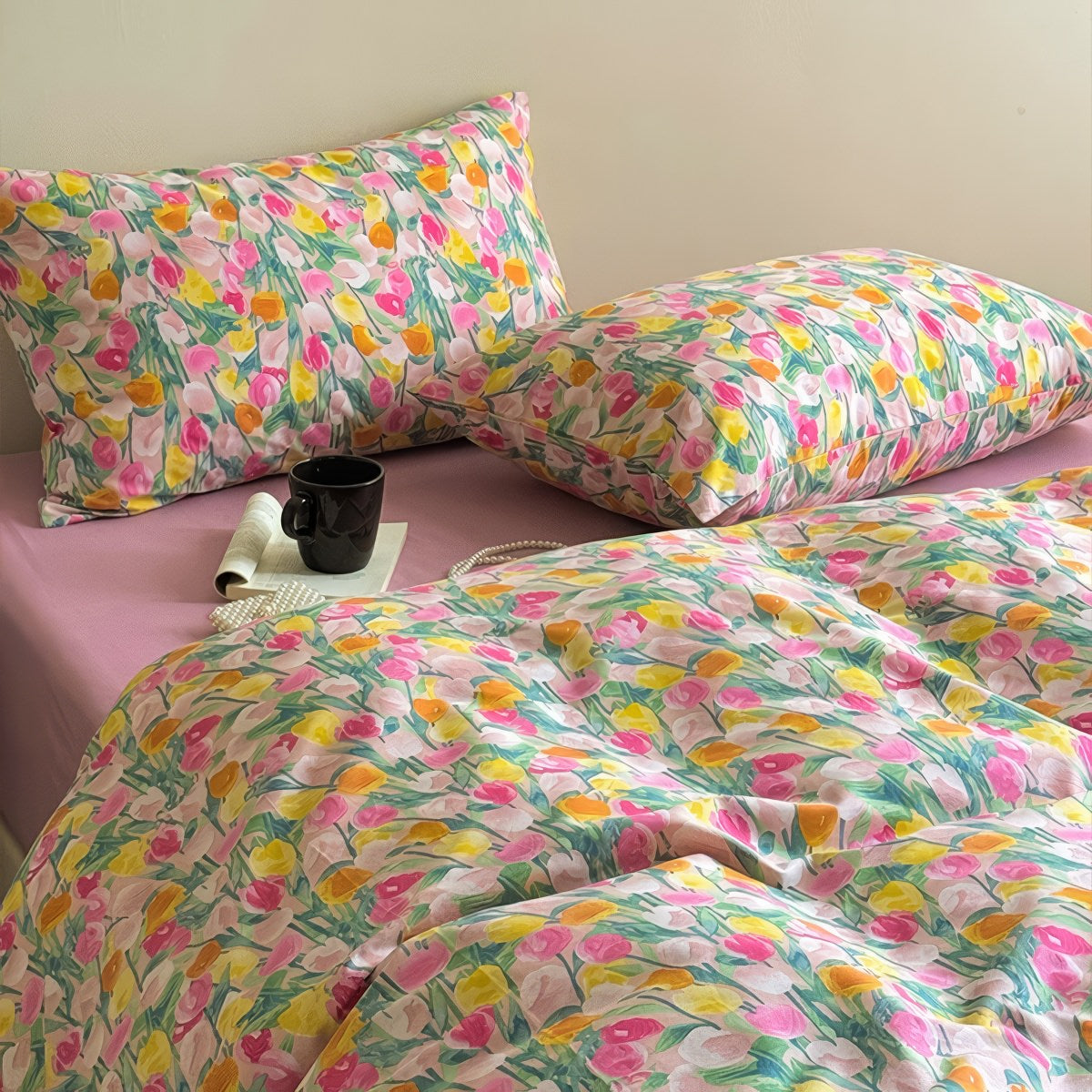 Oil Painted Tulips Print Bedding Set