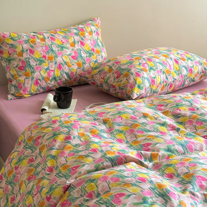 Oil Painted Tulips Print Bedding Set