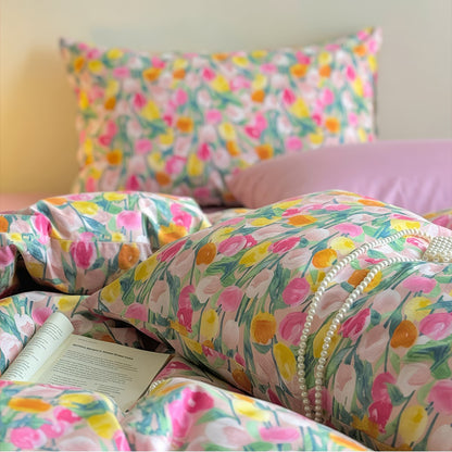 Oil Painted Tulips Print Bedding Set
