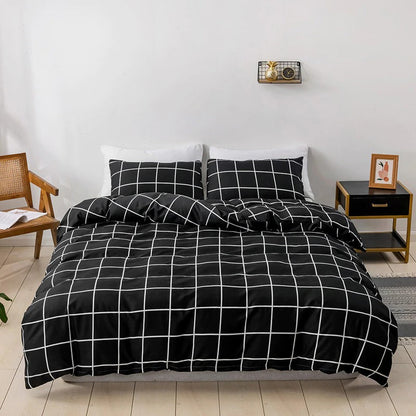 White on Black Grid Bedding Set AESTHETIC_Indie bed sheet bedsheets checker greed stripes SUB CATEGORY_Bedding Sets