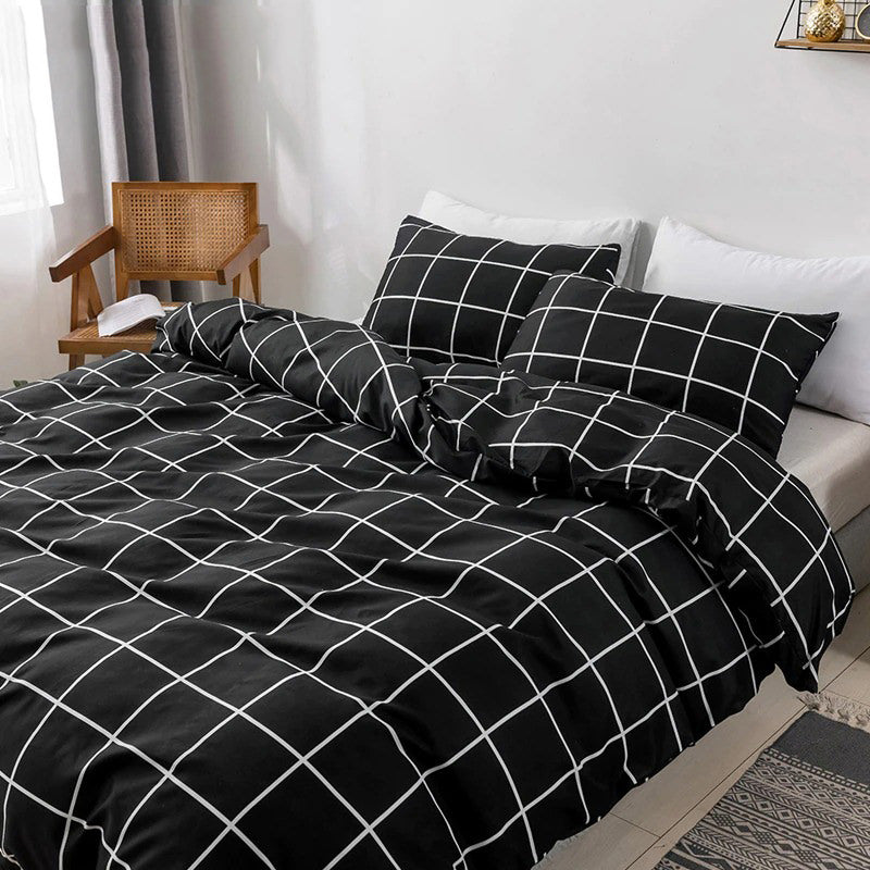 White on Black Grid Bedding Set AESTHETIC_Indie bed sheet bedsheets checker greed stripes SUB CATEGORY_Bedding Sets