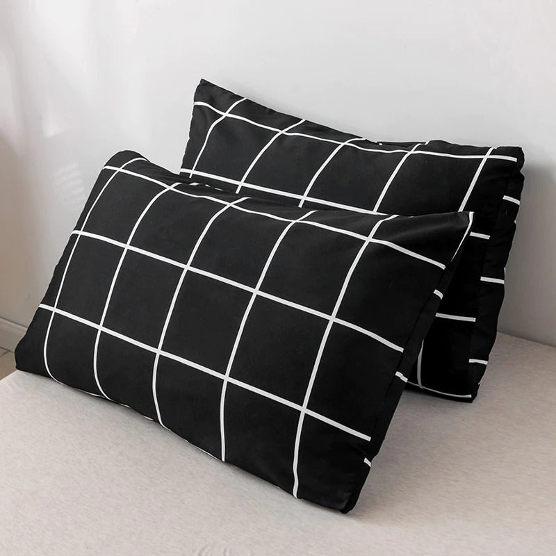 White on Black Grid Bedding Set AESTHETIC_Indie bed sheet bedsheets checker greed stripes SUB CATEGORY_Bedding Sets