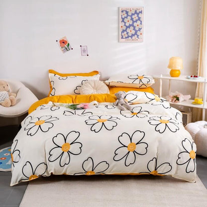 Daisy Smiley Bedding Set bed sheet bedsheets chamomile cute flower daisy flower floral flower flowers smile flower SUB CATEGORY_Bedding Sets