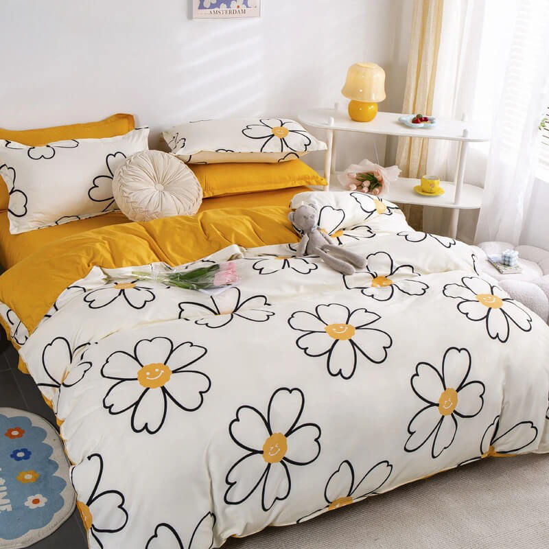 Daisy Smiley Bedding Set bed sheet bedsheets chamomile cute flower daisy flower floral flower flowers smile flower SUB CATEGORY_Bedding Sets