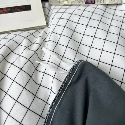 Minimalist White Grid Bedding Set