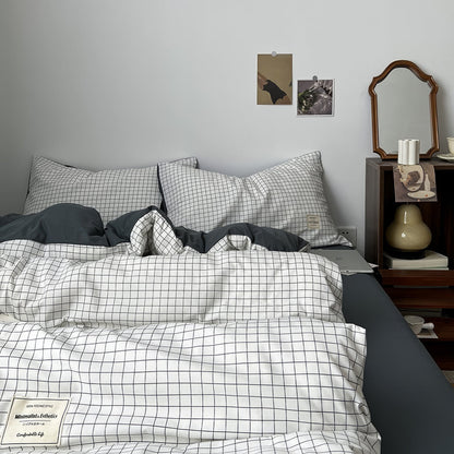 Minimalist White Grid Bedding Set