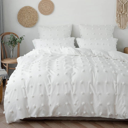 White Pom Pom Bedding Set AESTHETIC_Art Hoe AESTHETIC_Boho AESTHETIC_Soft Girl bed sheet bedsheets bows plush ruffles SUB CATEGORY_Bedding Sets white