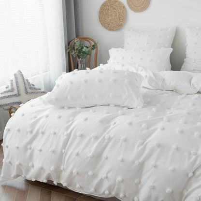 White Pom Pom Bedding Set AESTHETIC_Art Hoe AESTHETIC_Boho AESTHETIC_Soft Girl bed sheet bedsheets bows plush ruffles SUB CATEGORY_Bedding Sets white