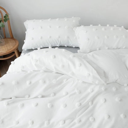 White Pom Pom Bedding Set AESTHETIC_Art Hoe AESTHETIC_Boho AESTHETIC_Soft Girl bed sheet bedsheets bows plush ruffles SUB CATEGORY_Bedding Sets white