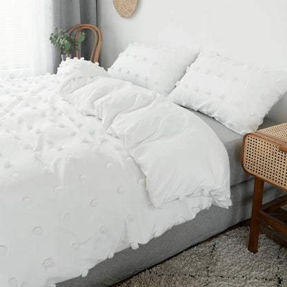 White Pom Pom Bedding Set AESTHETIC_Art Hoe AESTHETIC_Boho AESTHETIC_Soft Girl bed sheet bedsheets bows plush ruffles SUB CATEGORY_Bedding Sets white