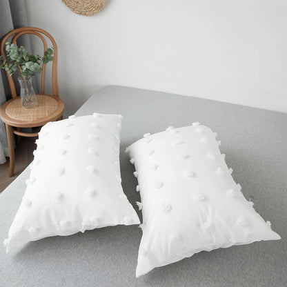 White Pom Pom Bedding Set AESTHETIC_Art Hoe AESTHETIC_Boho AESTHETIC_Soft Girl bed sheet bedsheets bows plush ruffles SUB CATEGORY_Bedding Sets white