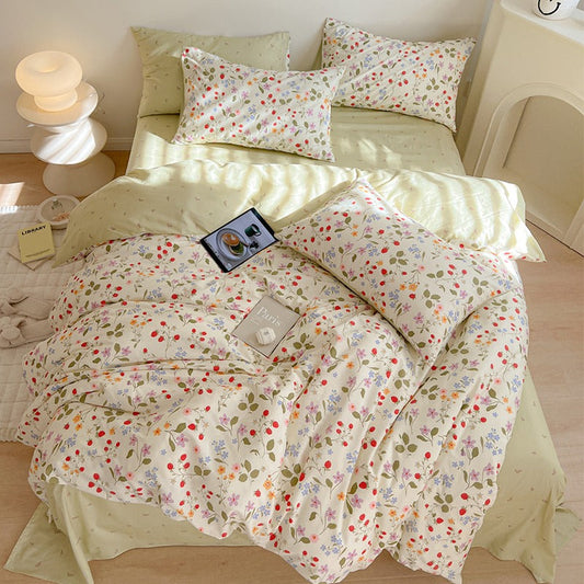 Wild Strawberries Cotton Bedding Set bed sheet bedsheets coquette cottagecore duvet cover