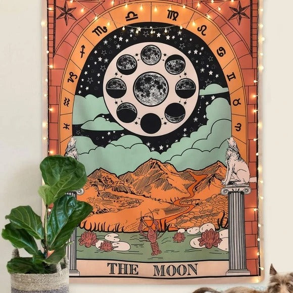 The Moon Tarot Colored Tapestry AESTHETIC_Witchcore SUB CATEGORY_Tapestries