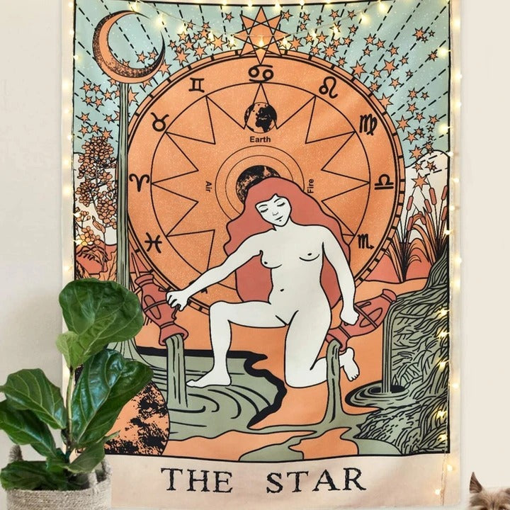 The Star Tarot Colored Tapestry AESTHETIC_Witchcore SUB CATEGORY_Tapestries