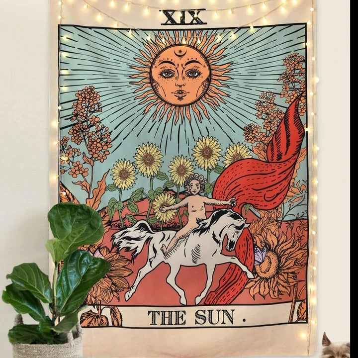 The Sun Tarot Colored Tapestry AESTHETIC_Witchcore SUB CATEGORY_Tapestries