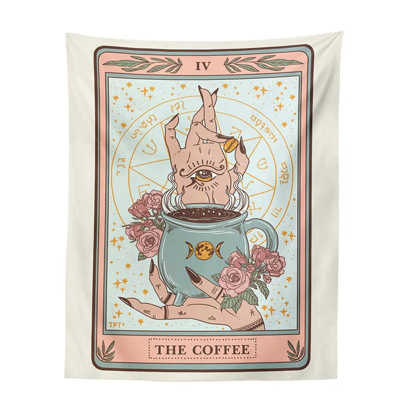 The Coffee Witchy Tarot Tapestry AESTHETIC_Witchcore fairy SUB CATEGORY_Tapestries sunflowers witchcraft witchy