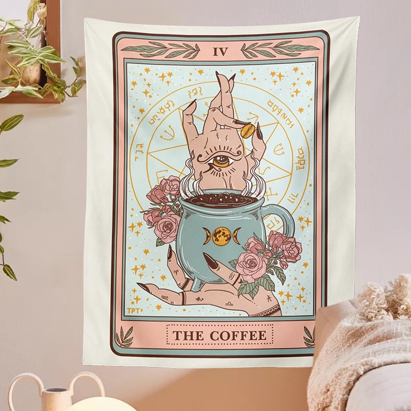 The Coffee Witchy Tarot Tapestry AESTHETIC_Witchcore fairy SUB CATEGORY_Tapestries sunflowers witchcraft witchy