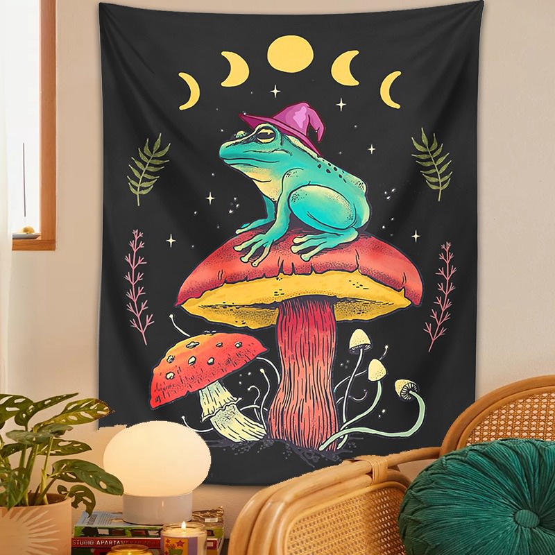 Wizard Frog Tapestry fairycore moon phases mystery sun moon