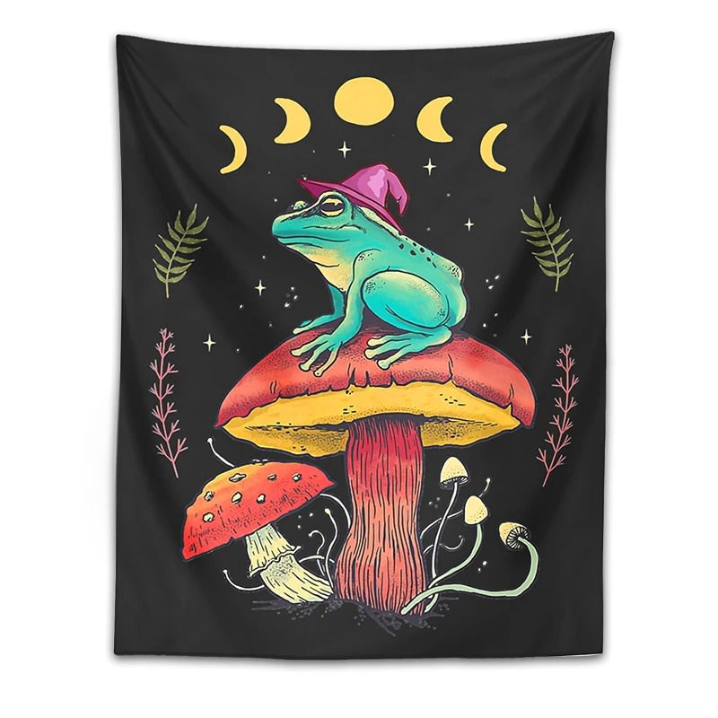 Wizard Frog Tapestry fairycore moon phases mystery sun moon