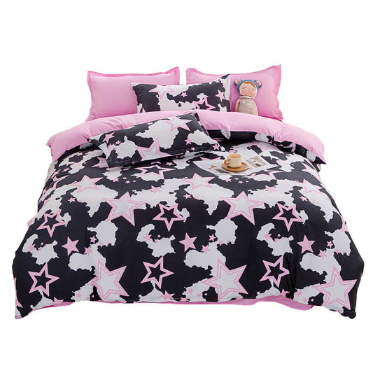 Y2K Stars Bedding Set bed sheet bedsheets black and white black white pink SUB CATEGORY_Bedding Sets