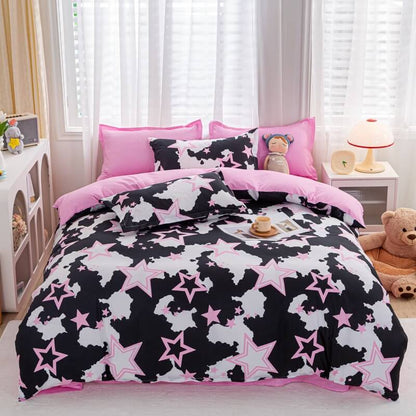 Y2K Stars Bedding Set bed sheet bedsheets black and white black white pink SUB CATEGORY_Bedding Sets