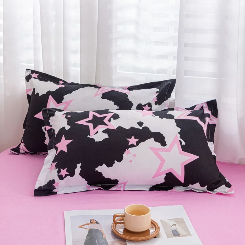 Y2K Stars Bedding Set bed sheet bedsheets black and white black white pink SUB CATEGORY_Bedding Sets