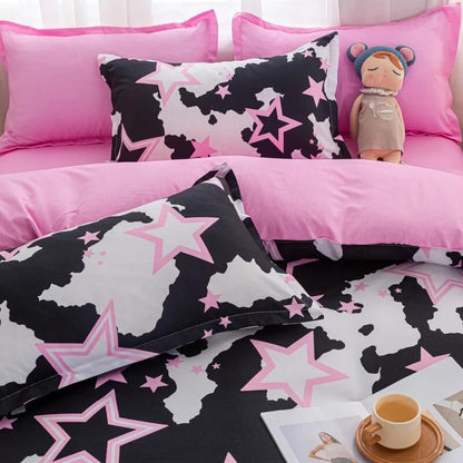 Y2K Stars Bedding Set bed sheet bedsheets black and white black white pink SUB CATEGORY_Bedding Sets