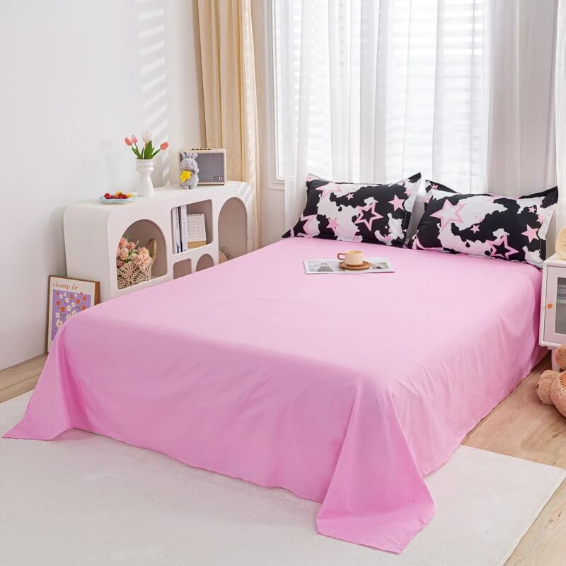 Y2K Stars Bedding Set bed sheet bedsheets black and white black white pink SUB CATEGORY_Bedding Sets