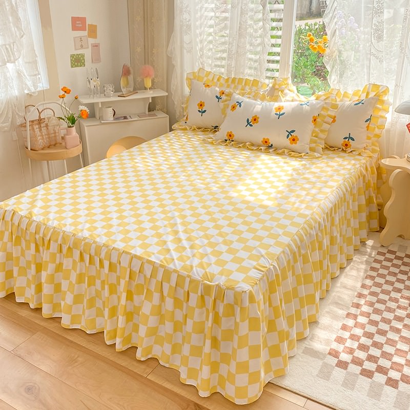 Yellow Flowers Checkered Bedding Set bed sheet bedsheets coquette duvet cover