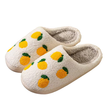 Yellow Lemons Soft Plush House Slippers