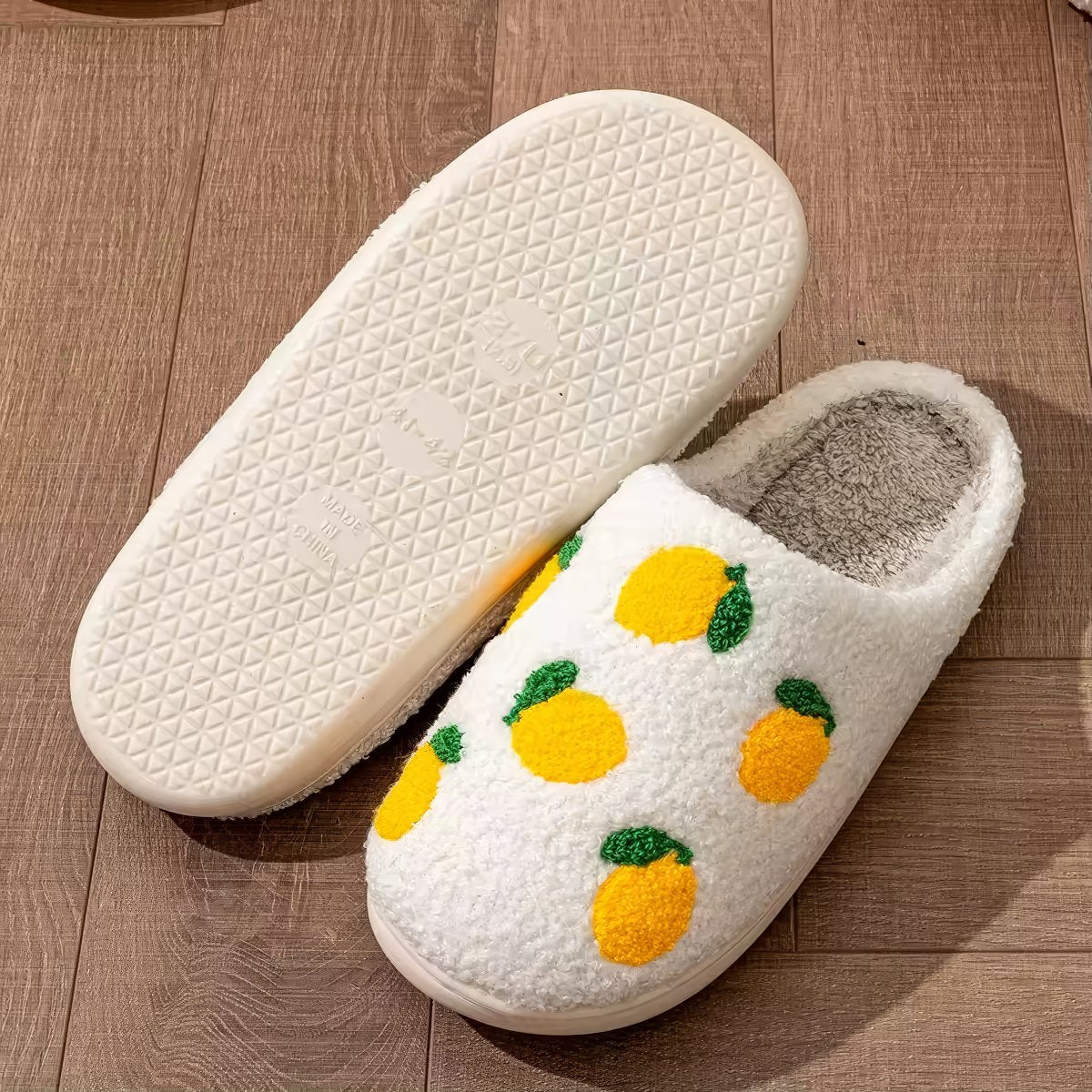Yellow Lemons Soft Plush House Slippers