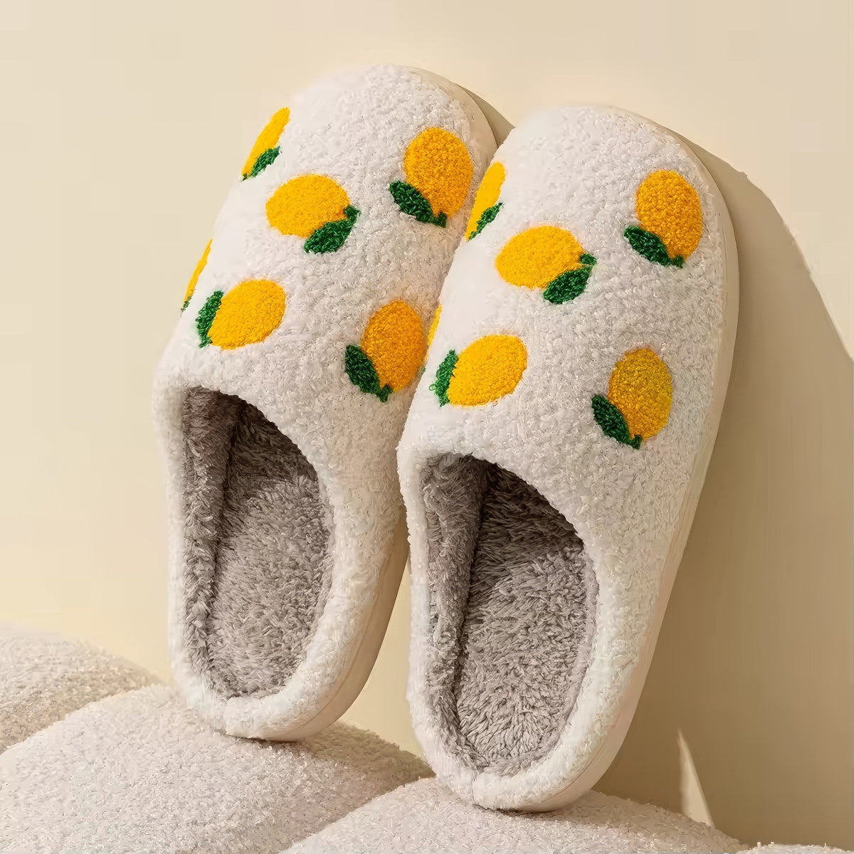 Yellow Lemons Soft Plush House Slippers