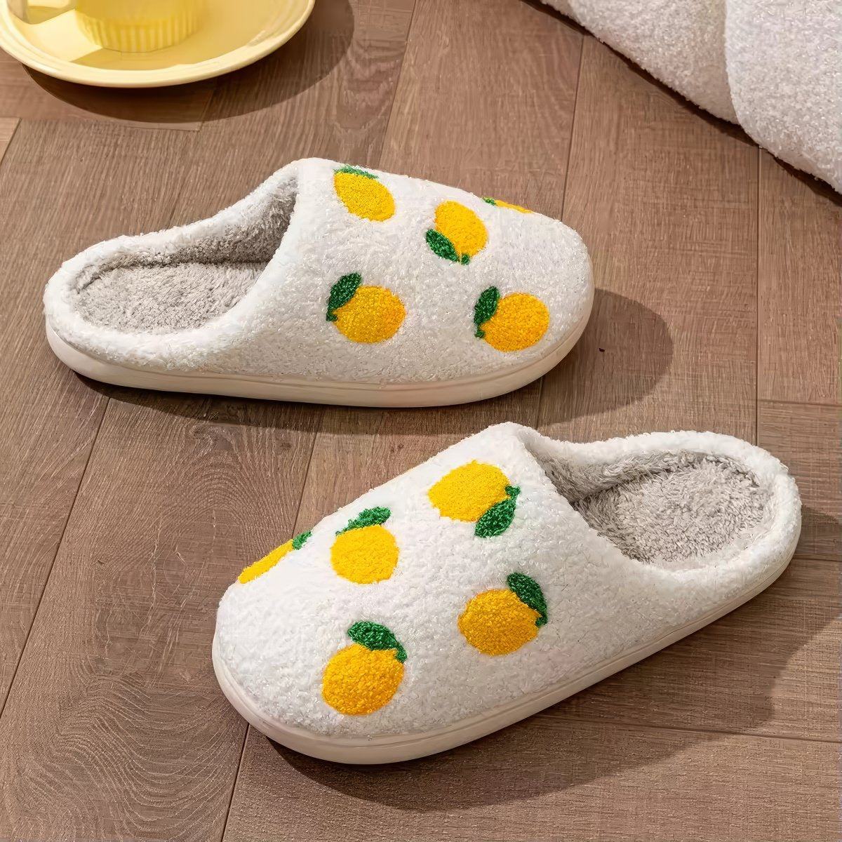 Yellow Lemons Soft Plush House Slippers