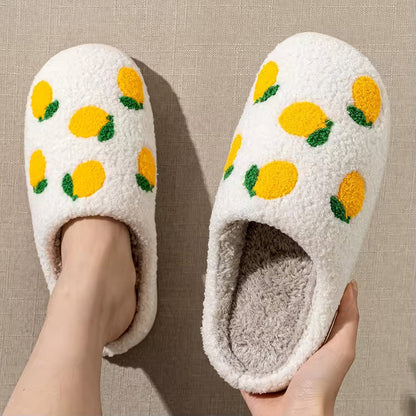Yellow Lemons Soft Plush House Slippers