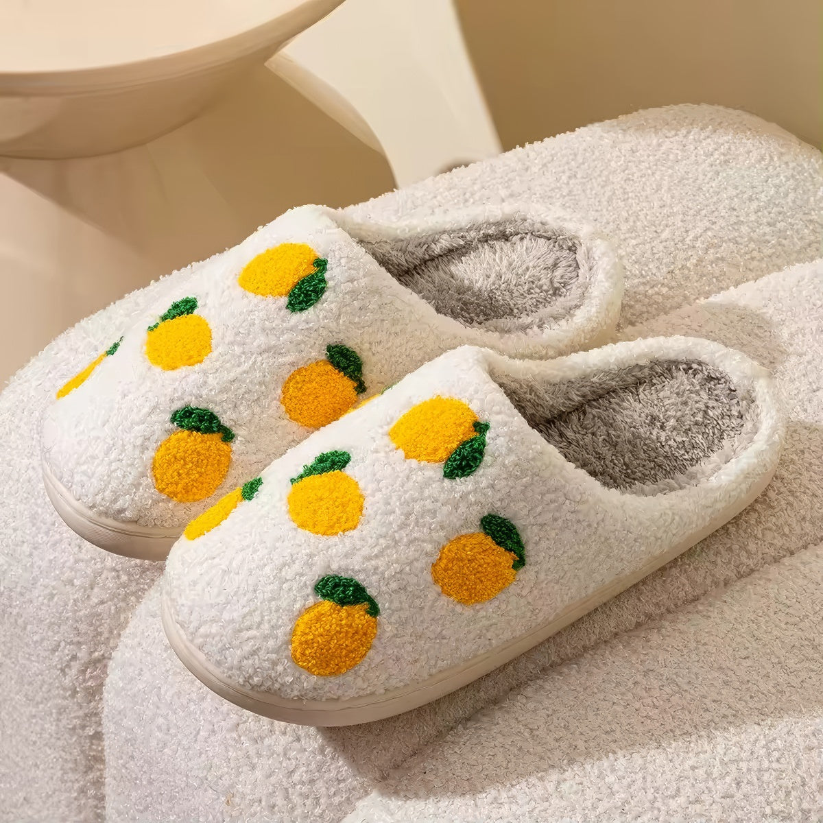 Yellow Lemons Soft Plush House Slippers