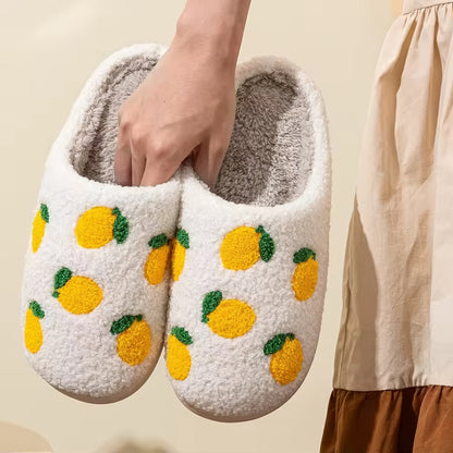 Yellow Lemons Soft Plush House Slippers