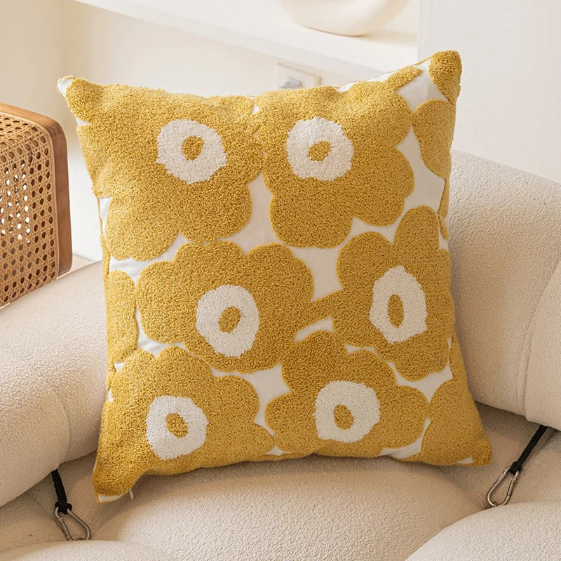 Yellow Themed Embroidered Cushion Cover cute flower embroidered little flower SUB CATEGORY_Cushion Covers