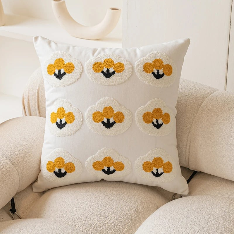 Yellow Themed Embroidered Cushion Cover cute flower embroidered little flower SUB CATEGORY_Cushion Covers