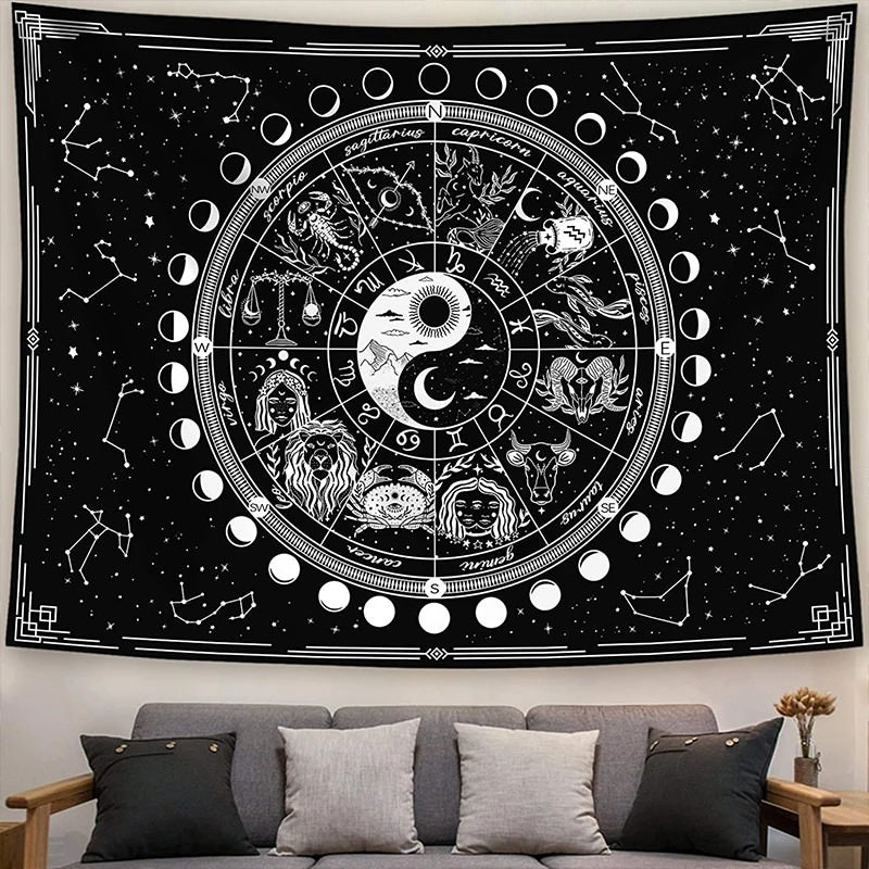 Yin Yang Zodiac Constellations Tapestry