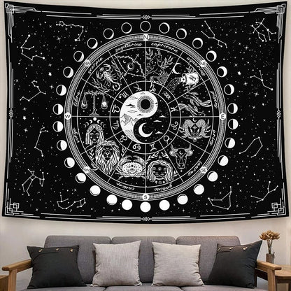 Yin Yang Zodiac Constellations Tapestry