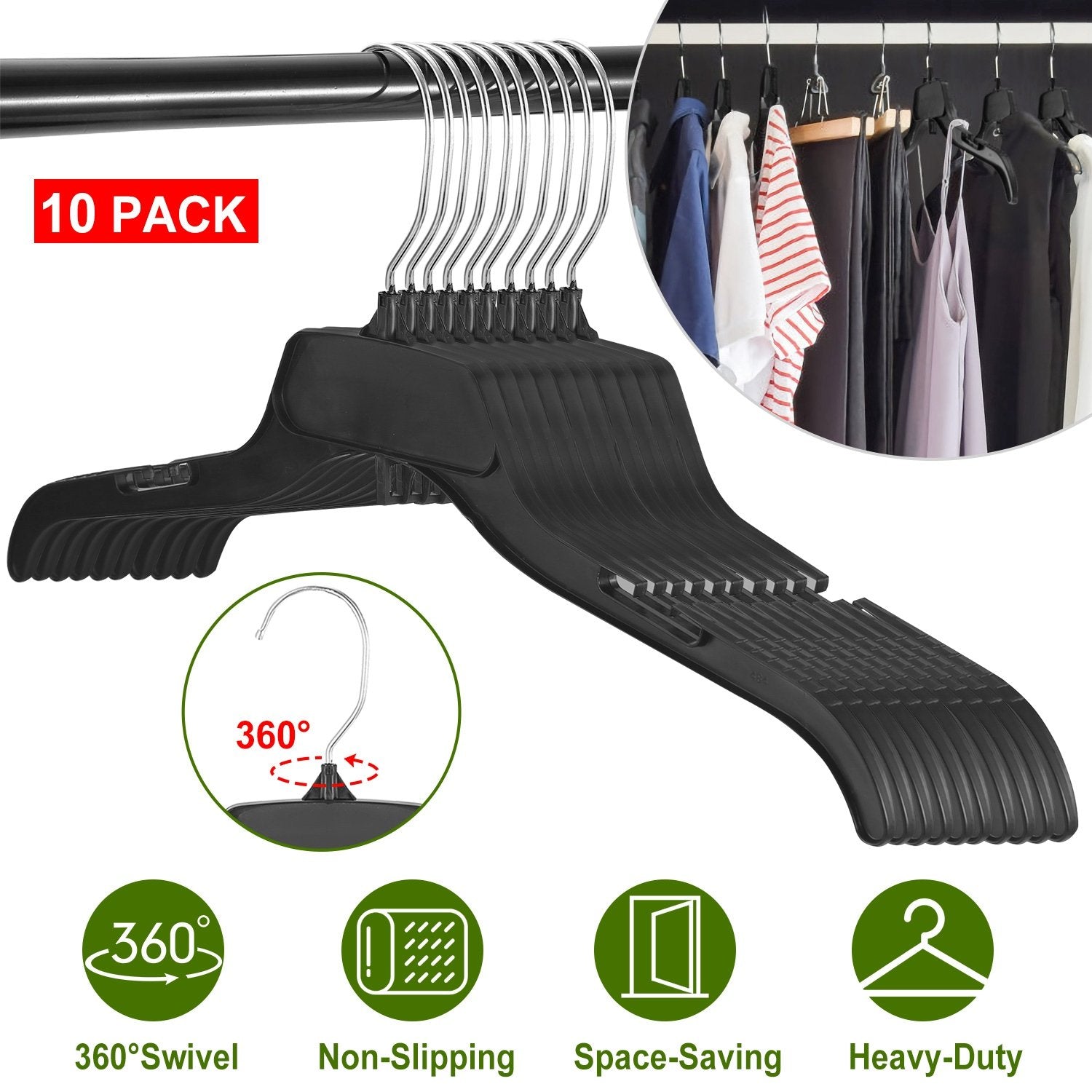 10-Pack: Clothes Hanger Non-Slip Notched Space-Saving Closet & Storage Low stock refund_fee:800