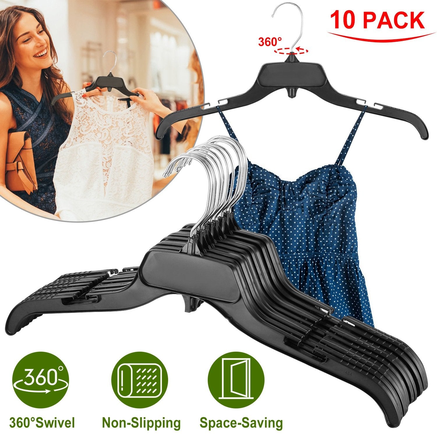 10-Pack: Clothes Hanger Non-Slip Notched Space-Saving Closet & Storage Low stock refund_fee:800