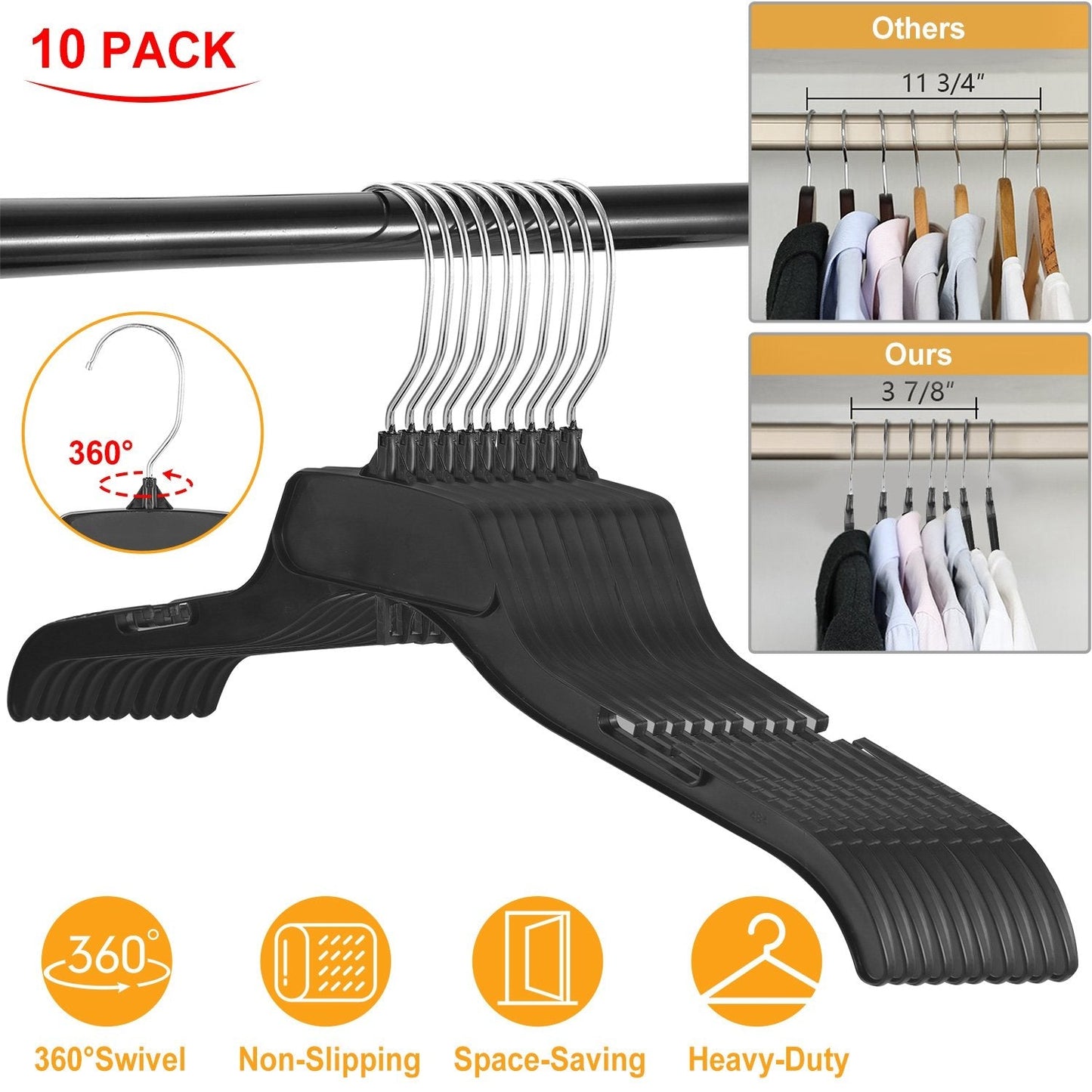 10-Pack: Clothes Hanger Non-Slip Notched Space-Saving Closet & Storage Low stock refund_fee:800