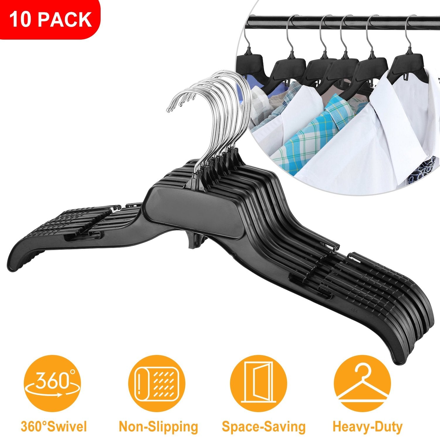 10-Pack: Clothes Hanger Non-Slip Notched Space-Saving Closet & Storage Low stock refund_fee:800