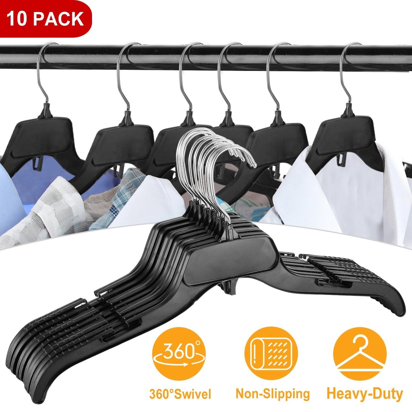 10-Pack: Clothes Hanger Non-Slip Notched Space-Saving Closet & Storage Low stock refund_fee:800